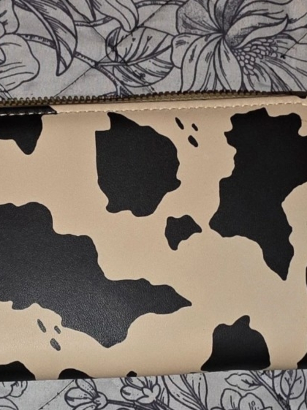 Beige and Black Cow-Print Wallet W Wristlet